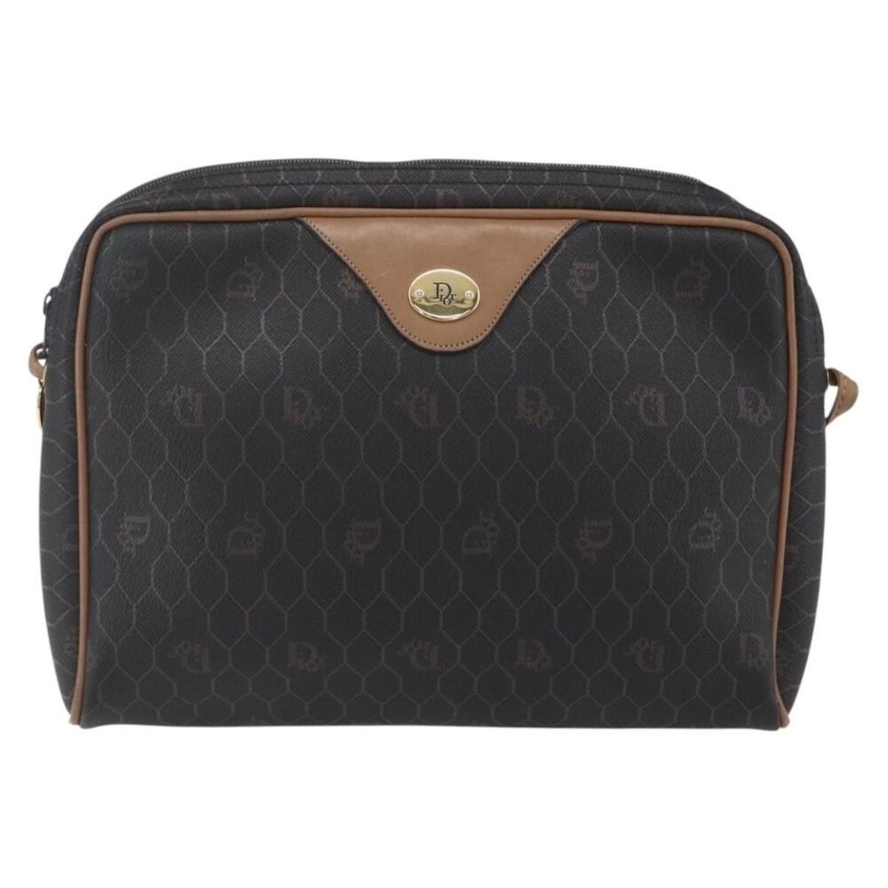 Authentic Christian Dior Honeycomb Canvas Shoulder Bag PVC Black Gold - Picture 9 of 16